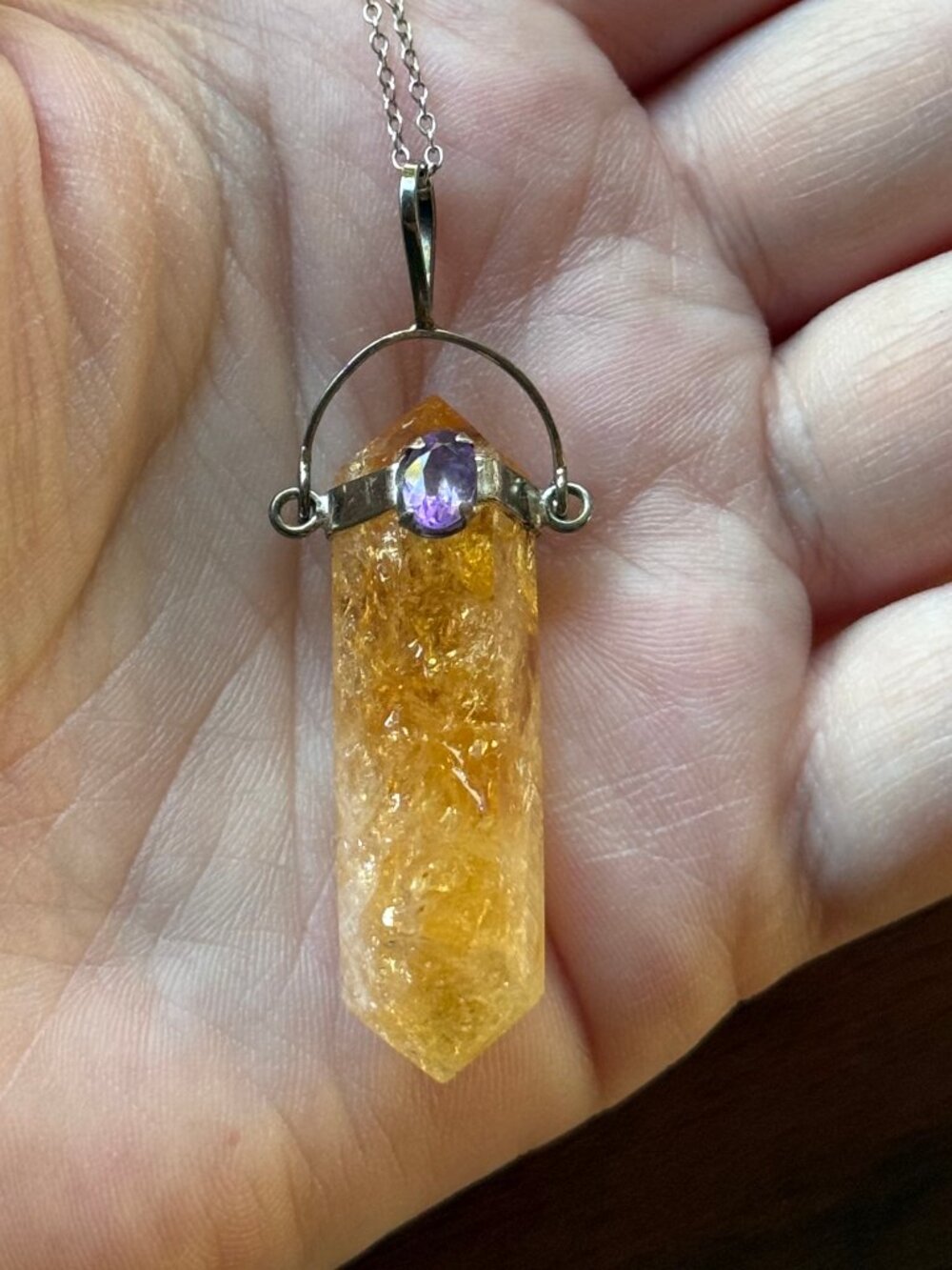Citrine and Amethyst Pendant Necklace in Sterling Silver
